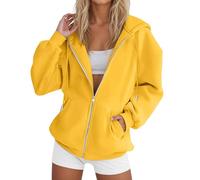LLECDASEUI Sweats à Capuche zippés surdimensionnés pour Femmes Sweats Mignons Pulls à Capuche en Molleton Hauts décontractés Confortables Tenues de Mode vêtements (Jaune,TTG)