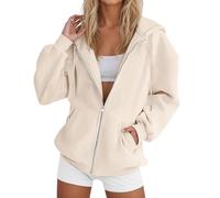 LLECDASEUI Sweats à Capuche zippés surdimensionnés pour Femmes Sweats Mignons Pulls à Capuche en Molleton Hauts décontractés Confortables Tenues de Mode vêtements (Beige,TTG)