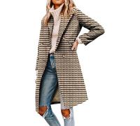 LLECDASEUI Womens Notched Lapel Collar Double Manteau D'hiver En Laine Mélangée Manteaux Longs Vestes (Pied-de-poule,M)