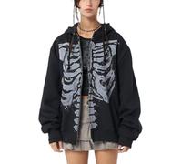 LLECDASEUI Y2k sweat à capuche zip up femmes sweat graphique surdimensionné esthétique vintage harajuku grunge adolescentes veste d'halloween (Noir,M)