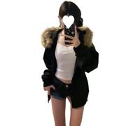 LLECDASEUI Y2k Sweat à capuche zippé en fourrure manteaux d'hiver pour adolescent Emo Grunge 2000 Vêtements vintage Streetwear Femmes, Noir , M
