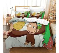 LLEERCFTY 3D, Imprimé Curious George Ensemble De Literie Microfibre Super Douce Et Respirante Housse De Couette 3 Pièces Et Taie d'oreiller King（220x240cm）