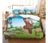 LLEERCFTY 3D, Imprimé Curious George Ensemble De Literie Microfibre Super Douce Et Respirante Housse De Couette 3 Pièces Et Taie d'oreiller Single（140x200cm）