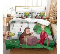 LLEERCFTY 3D, Imprimé Curious George Ensemble De Literie Microfibre Super Douce Et Respirante Set De Housse De Couette 3 Pièces avec Taies d'oreiller King（220x240cm）