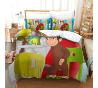 LLEERCFTY 3D, Imprimé Curious George Ensemble De Literie Microfibre Super Douce Et Respirante Sets De Housses De Couettes 3 Pièces Et Taie d'oreiller King（220x240cm）