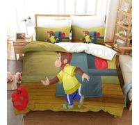 LLEERCFTY 3D, Imprimé Curious George Parure De Lit Microfibre Super Douce Et Respirante Housses De Couettes 3 Pièces avec Taies d'oreiller Super King（260x220cm）