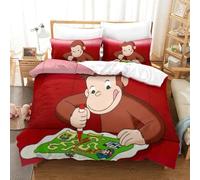 LLEERCFTY 3D, Imprimé Curious George Parure De Lit Microfibre Super Douce Et Respirante Housses De Couettes 3 Pièces avec Taies d'oreiller King（220x240cm）