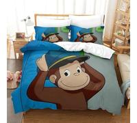 LLEERCFTY 3D, Imprimé Curious George Parure De Lit Microfibre Super Douce Et Respirante Sets De Housses De Couettes 3 Pièces Et Taie d'oreiller Super King（260x220cm）