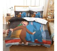 LLEERCFTY 3D, Imprimé Curious George Parure De Lit Microfibre Super Douce Et Respirante Sets De Housses De Couettes 3 Pièces avec Taies d'oreiller Super King（260x220cm）