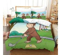 LLEERCFTY 3D, Imprimé Curious George Parure De Lit Microfibre Super Douce Et Respirante Sets De Housses De Couettes 3 Pièces avec Taies d'oreiller Double（200x200cm）