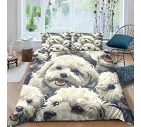 LLEERCFTY Bichon frisé Ensemble De Literie Chiens de Compagnie Housse De Couette pour Adulte Enfant Microfibre avec Taie d'oreiller Parure De Lit avec Fermeture À Glissière 3 Pièces Double(200x200cm)