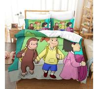 LLEERCFTY Imprimé 3D Curious George Parure De Lit Microfibre Super Douce Et Respirante Housse De Couette 3 Pièces Et Taie d'oreiller Double（200x200cm）