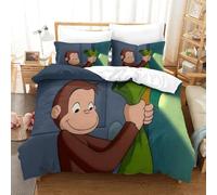 LLEERCFTY Imprimé 3D Curious George Parure De Lit Microfibre Super Douce Et Respirante Housse De Couette 3 Pièces avec Taies d'oreiller Double（200x200cm）