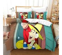 LLEERCFTY Imprimé 3D Curious George Parure De Lit Microfibre Super Douce Et Respirante Housses De Couettes 3 Pièces avec Taies d'oreiller King（220x240cm）