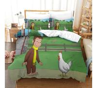 LLEERCFTY Imprimé 3D Curious George Parure De Lit Microfibre Super Douce Et Respirante Housses De Couettes 3 Pièces avec Taies d'oreiller Super King（260x220cm）