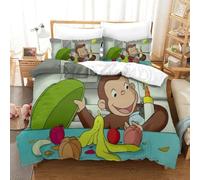 LLEERCFTY Imprimé 3D Curious George Parure De Lit Microfibre Super Douce Et Respirante Sets De Housses De Couettes 3 Pièces Et Taie d'oreiller King（220x240cm）
