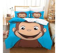 LLEERCFTY Imprimé 3D Curious George Parure De Lit Microfibre Super Douce Et Respirante Sets De Housses De Couettes 3 Pièces avec Taies d'oreiller Single（140x200cm）