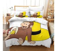 LLEERCFTY Imprimé 3D Curious George Parure De Lit Microfibre Super Douce Et Respirante Sets De Housses De Couettes 3 Pièces avec Taies d'oreiller King（220x240cm）