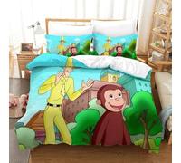 LLEERCFTY Imprimé 3D Curious George Parure De Lit Microfibre Super Douce Et Respirante Sets De Housses De Couettes 3 Pièces Et Taie d'oreiller King（220x240cm）