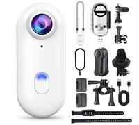 LLELEMAMO 4k Thumb Action Camera, Wearable Mini Body Camera with 360° Rotation Spring Clip, Hands-Free POV Recording for Bike Cycling, Pet, Vlogging, Underwater (White-4K)