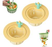 LLELEMAMO Cactus Kitchen Sink Drain Strainer, 2024 New Press Automatic Dumping Kitchen Sink Drain Strainer Basket, Home Use Kitchen Waste Collector Sink Filter Net Lifting Basket (2pcs Large-Yellow)