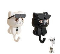 LLELEMAMO Cool Cat Key Holder, 1/2/4pc Cute Cat Key Hook, Hanging Cute Key Holder Decorations, Cute Key Holder for Wall, Adhesive Coat Hooks Key Holder for Hanging Keys, Clothes, Bags, Towels (2Pc-A)