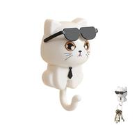 LLELEMAMO Cool Cat Key Holder, 1/2/4pc Cute Cat Key Hook, Hanging Cute Key Holder Decorations, Cute Key Holder for Wall, Adhesive Coat Hooks Key Holder for Hanging Keys, Clothes, Bags, Towels (White)