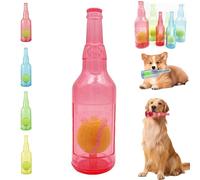 LLELEMAMO Crunch Play Bottle Toy, Crunchnplay Bottle Toy for Dogs, 9.7"/7.7" Rubber Water Bottle Dog Toy, Interesting Squeaky Dog Toys, Outdoor Interactive Dog Chew Toy with Tennis Ball (Red,Large)