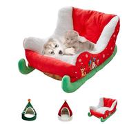 LLELEMAMO Interesting Red Christmas Cat Dog Bed, Pet Sleigh Bed, Sofa, Indoor and Outdoor Festive Plush Cozy Dog Bed, Washable and Highly Durable, Christmas Dog Beds for Medium Small Dogs (Sleigh)