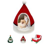 LLELEMAMO Interesting Red Christmas Cat Dog Bed, Pet Sleigh Bed, Sofa, Indoor and Outdoor Festive Plush Cozy Dog Bed, Washable and Highly Durable, Christmas Dog Beds for Medium Small Dogs (Red House)