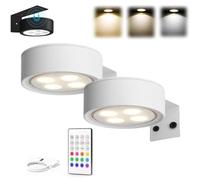 LLELEMAMO Leonneo Picture Lights, Topveden Picture Lights for Wall, No Drill, Remote Adjustable Dimmable Timer, 3 Color Temperatures or 12 RGB Colors for Art Display (2*White,3color)
