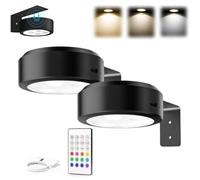 LLELEMAMO Leonneo Picture Lights, Topveden Picture Lights for Wall, No Drill, Remote Adjustable Dimmable Timer, 3 Color Temperatures or 12 RGB Colors for Art Display (2*Black,3color)