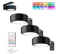 LLELEMAMO Leonneo Picture Lights, Topveden Picture Lights for Wall, No Drill, Remote Adjustable Dimmable Timer, 3 Color Temperatures or 12 RGB Colors for Art Display (3*Black,12RGB)
