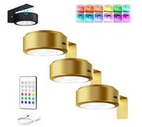 LLELEMAMO Leonneo Picture Lights, Topveden Picture Lights for Wall, No Drill, Remote Adjustable Dimmable Timer, 3 Color Temperatures or 12 RGB Colors for Art Display (3*Glod,12RGB)