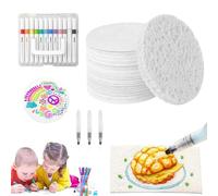 LLELEMAMO Magic Puffy Paint, 10PCS Magic Puffy Paint Pens, 3D Drawing Magic Canvas Sponge, Foam Texture Blank Painting Paper, Puffy Popcorn Drawing Pens Colors with 3D Ink, DIY Art Supplies (Round)