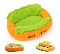 LLELEMAMO Panier pour Chien Hot Dog, Canapé Peluche Lavable pour Petits Chiens et Chats, Nid Douillet pour Teckel, Corgi, Chiot, Usage Intérieur (B 68 * 55 * 23cm)