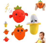LLELEMAMO Peluche Musicale Interactive, Poupée Tactile en Forme de Fruit avec 15 Modes Sonores, Jouet d'Éveil Sensoriel et d'apprentissage Précoce pour Bébé et Jeux en Famille (3pcs)