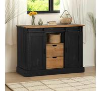 LLEZKBR Armoires et rangements-Buffets & Buffets - Buffet Halden - 2 portes coulissantes - Noir - 112 x 40 x 80 cm - Bois massif
