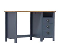 LLEZKBR Bureau de bureau Hill avec 3 tiroirs Gris 120 x 50 x 74 cm Bois de pin massif