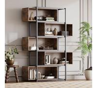 LLGWGL Bibliothèque à 5 étages - Étagère pour charges lourdes - Avec tube en acier noir, aspect bois marron - En MDF - Pour livres, salon, bureau, cuisine - 121 x 35 x 176 cm