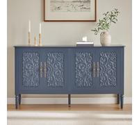 LLGWGL Buffet de 160 cm, grand espace de rangement, matériau en bois | Commode style maison de campagne avec 4 portes, sculpture en relief, coins arrondis, pieds torsadés, buffet pour salle à