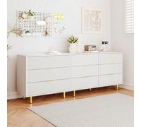 LLGWGL Commode blanche - Buffet de rangement - Structure verticale en relief - Poignées dorées - Pieds avec 3/6/9 tiroirs - Largeur : 80/120/200 cm - Hauteur : 72 cm - Pour salon, chambre à coucher