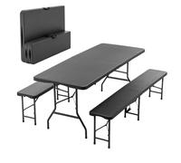 LLGWGL Ensemble de tente à bière pliable de 180 cm, 3 pièces, résistant à l'eau, pour jusqu'à 6 personnes, table et 2 bancs en plastique de qualité supérieure avec motif d'arbre, pour jardin