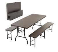 LLGWGL Ensemble de tente à bière pliable de 180 cm, 3 pièces, résistant à l'eau, pour jusqu'à 6 personnes, table et 2 bancs en plastique de qualité supérieure avec motif d'arbre, pour jardin
