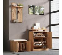 LLGWGL Penderie - Garde-robe de couloir - Ensemble vestiaire de couloir - En panneau de particules avec 4 crochets et 5 portes - Armoire à chaussures - Miroir - Banc pour couloir - 140 x 35 x 133 cm