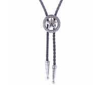 LLHCF Bolo Cravate avec pendentif en alliage et corde tressée en cuir Collier western Accessoires de costume Cravate en cuir, Argenté., taille unique