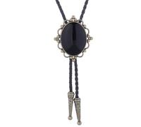 LLHCF Bolotie vintage faite à la main pour homme et femme en cuir synthétique occidental avec pendentif en pierre ovale antique, Agate noire, taille unique