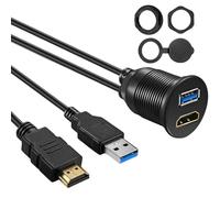 LLHCF Câble d'extension encastré USB 3.0 compatible HDTV 1 m/2 m efficace pour voiture, vélo, moto, câble d'extension auditive pour tableau de bord