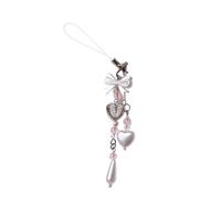LLHCF Chaîne de téléphone avec nœud mignon - Ornement en forme de cœur - Pendentif pour téléphone portable - Ornement de sac pour femme