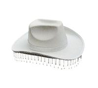 LLHCF Chapeau à pompons avec strass pour femme - Pour cosplay - Poudre scintillante - Large bord - Pour festival de musique et enterrement de vie de jeune fille